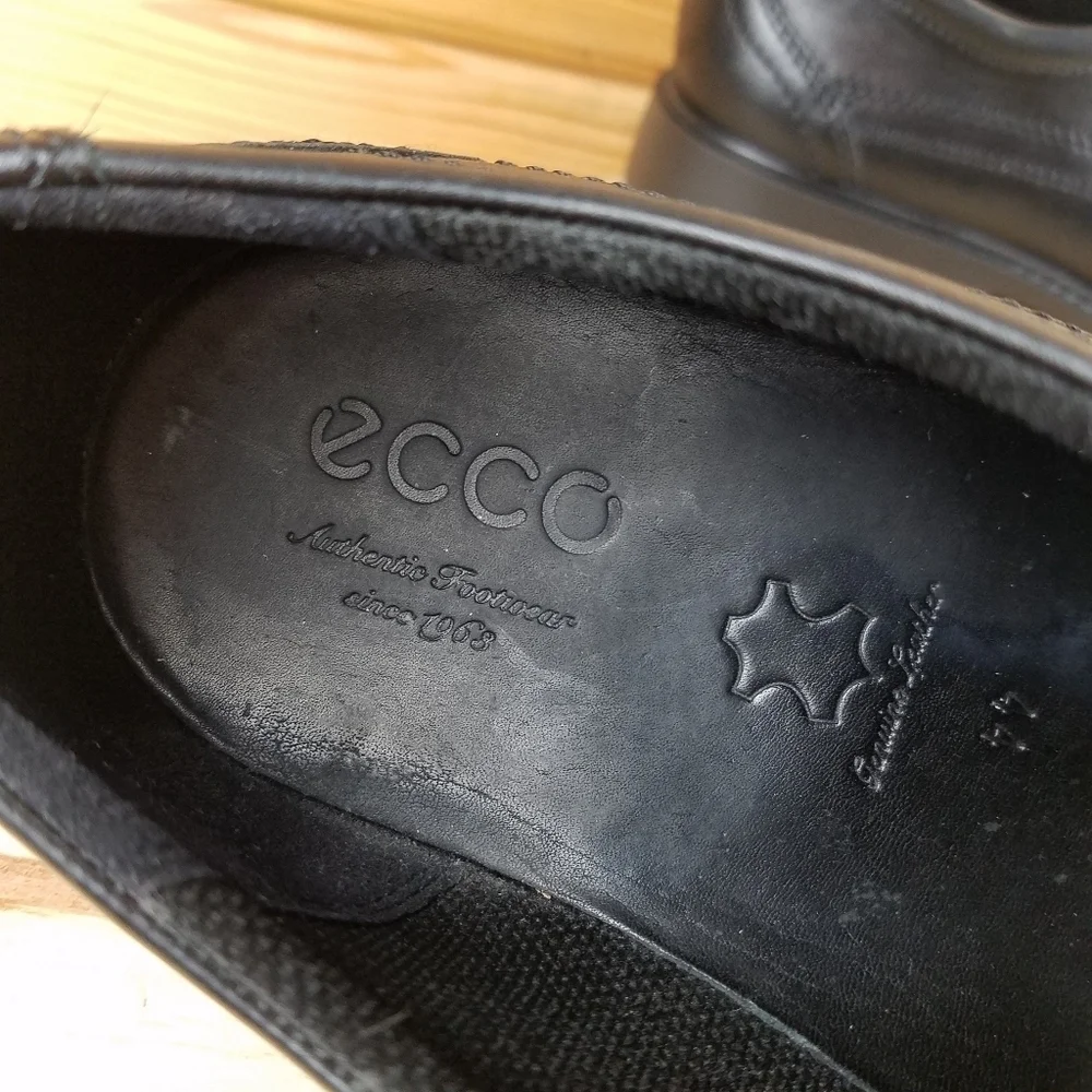 ECCO Black Leather 44 EUR Oxford Lace-up Dress Shoes Formal Business Shock Point